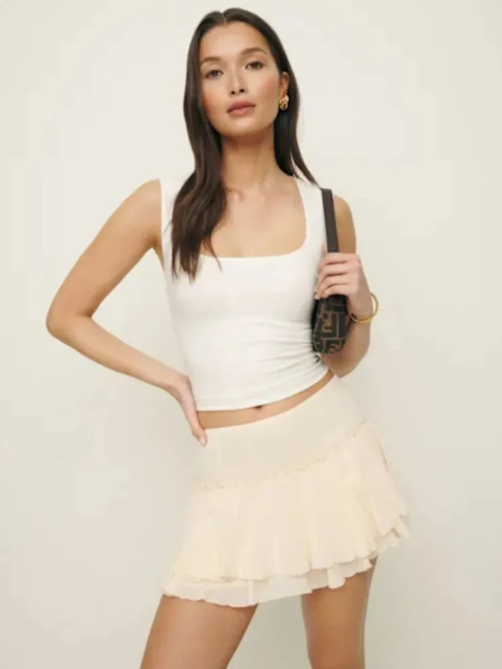 Reformation Adina Low Waist Skirt Ivory - Size 10